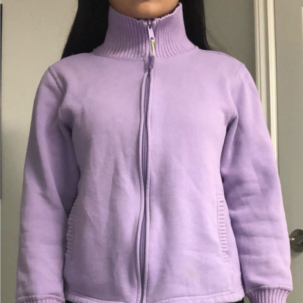 CURVES collared zip up purple hoodie (size S)